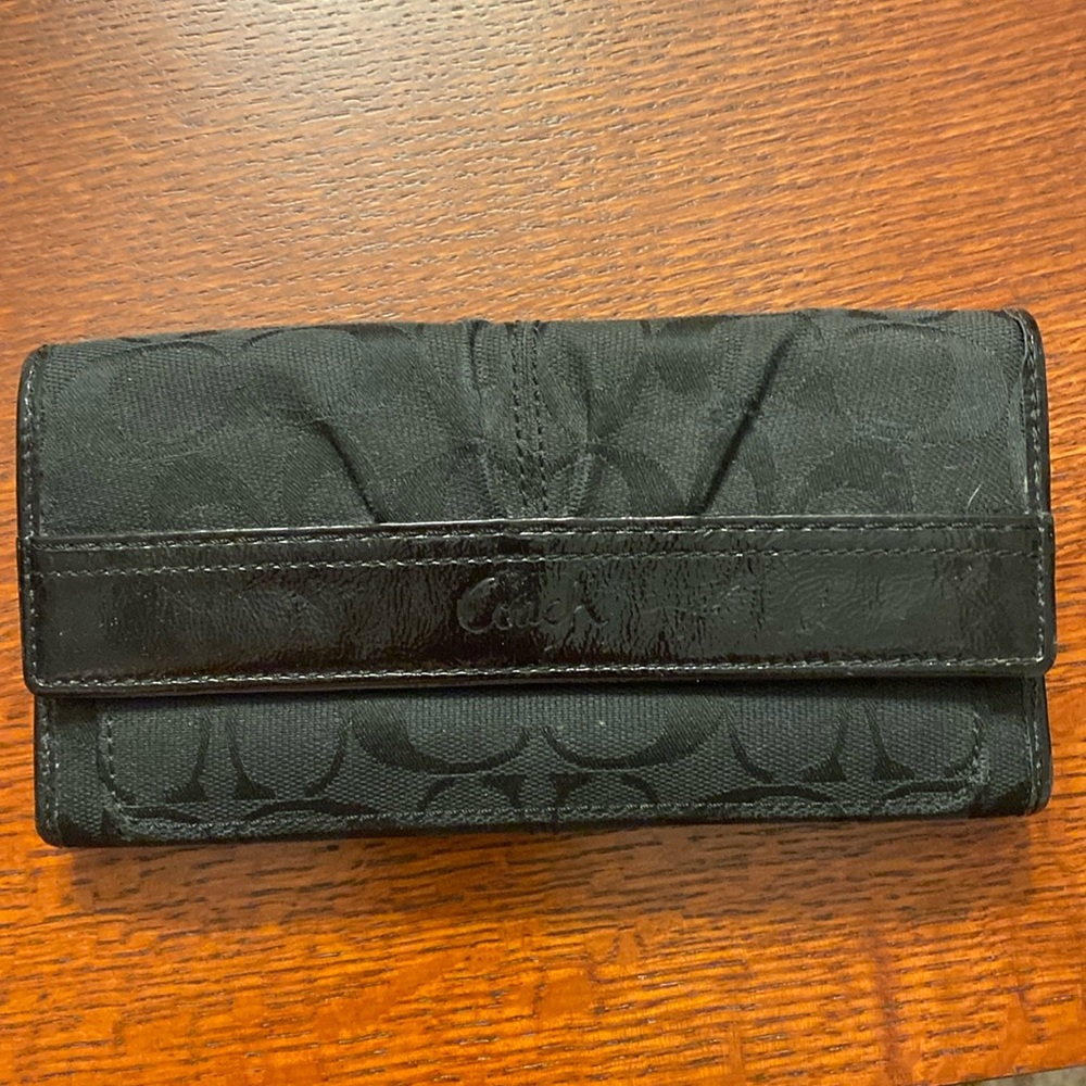 COACH Black Signature Canvas Long Wallet